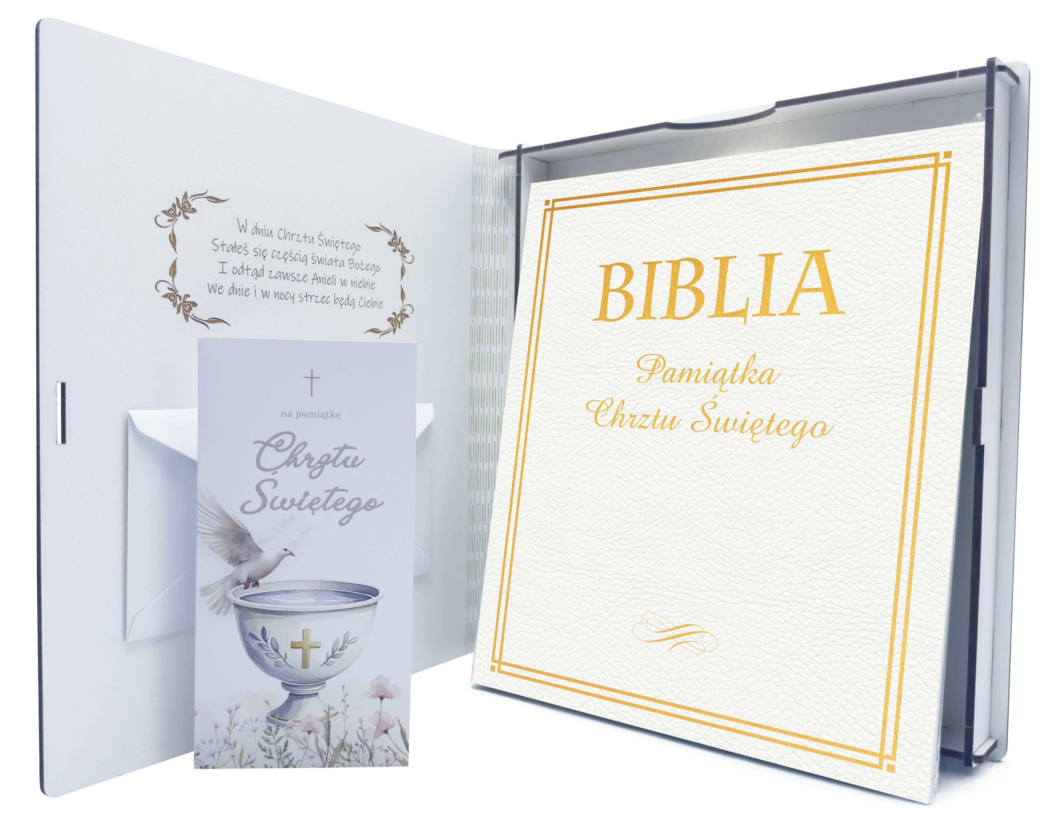Biblia. Pamiątka Chrztu Św. Chrzcielnica /złota + pudełko