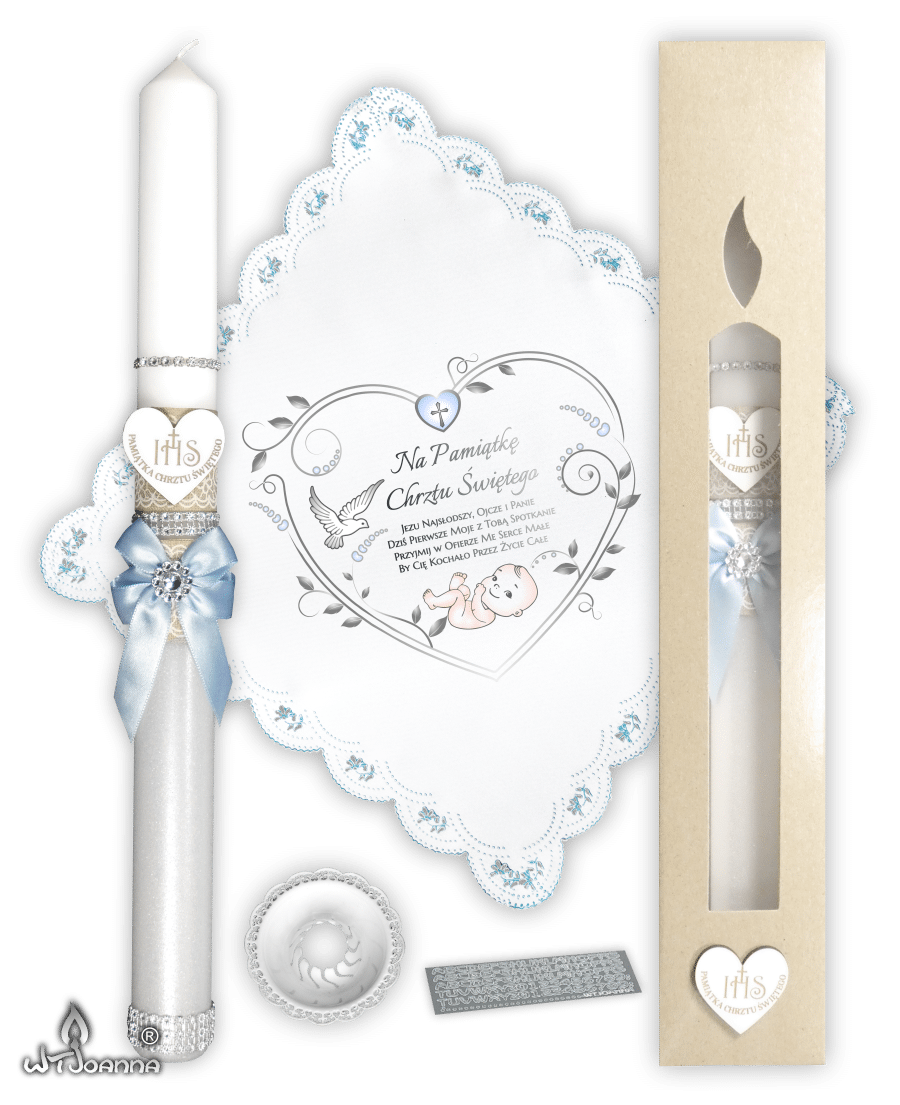 Świeca, szatka, okapnik 2961 Chrzest kpl niebieski-srebrny