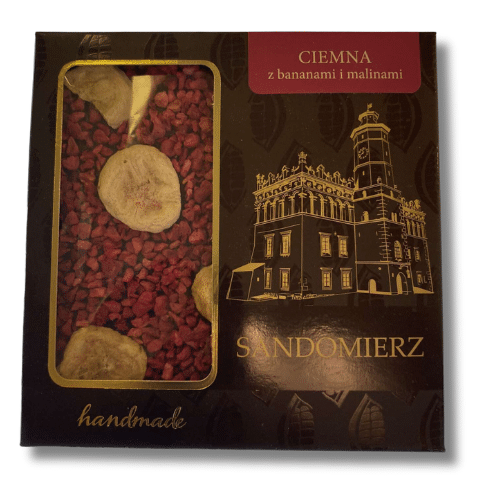 Czekolada ciemna z bananami i malinami 85g