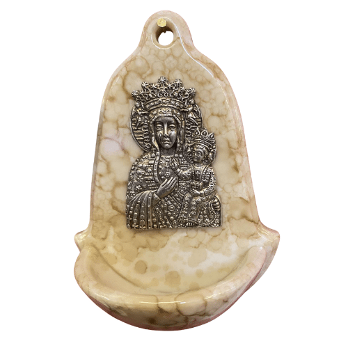 Kropielnica MB Częstochowska/ Maryja z dziąciątkiem marmur 12x8cm