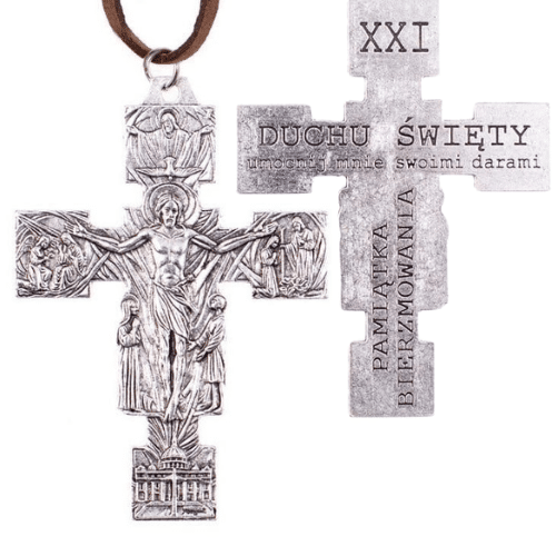Krzyż K005 + rzemyk Pamiątka Bierzmowania 11cm