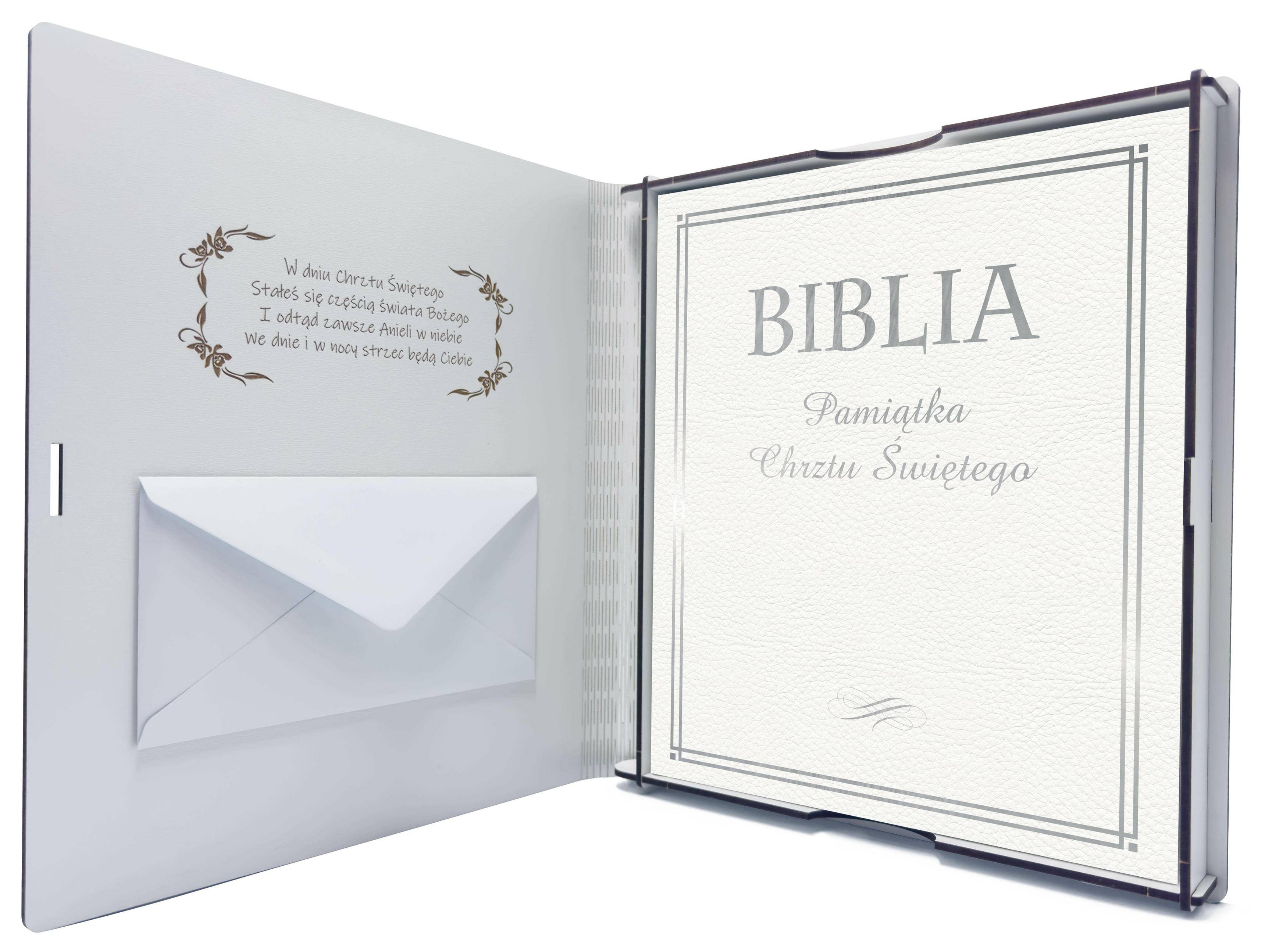 Biblia. Pamiątka Chrztu Św. Aniołek /srebrna+pudełko