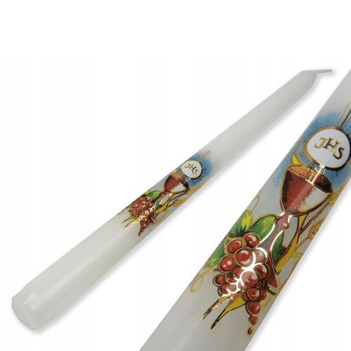Świeca stołowa komunijna z naklejką 25cm