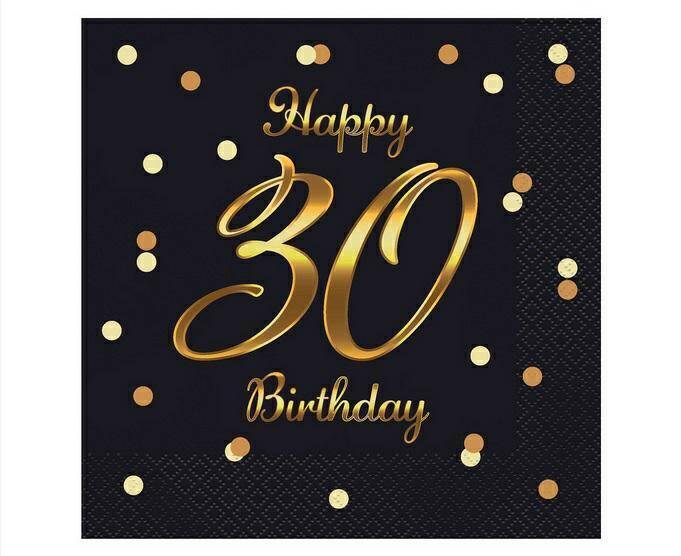 Serwetki B&C Happy 30 Birthday, czarne,