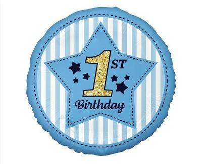 Balon foliowy 1st Birthday, niebieski, 1