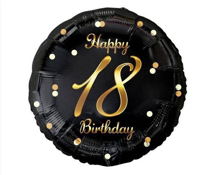 Balon foliowy Happy 18 Birthday, czarny,