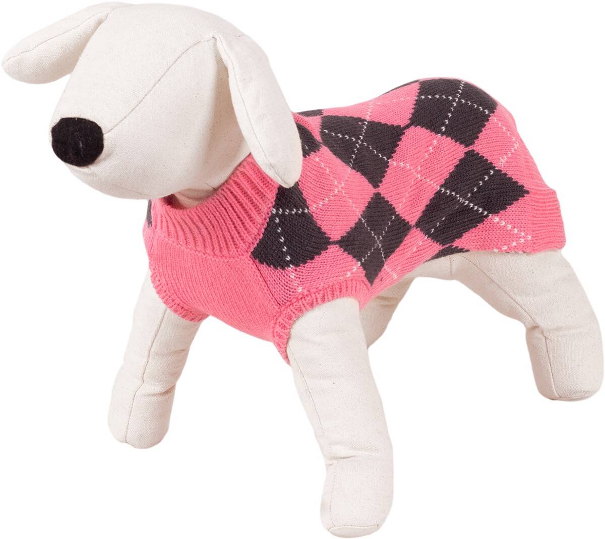 Rosa Rautenmusterpullover  für einen Hund der Größe S Happet 460S Rhombus Rosen S-25cm (Z-460SRH)
