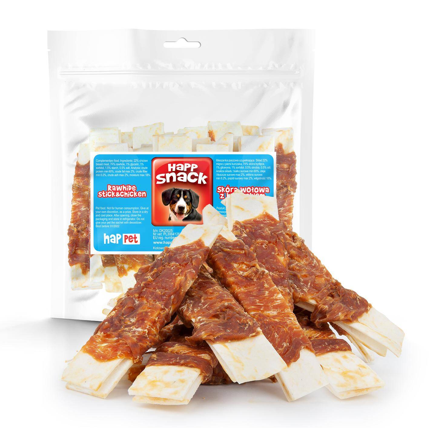 Rawhide strip & wrapped chicken - Happet GM74 - 15cm / 500g