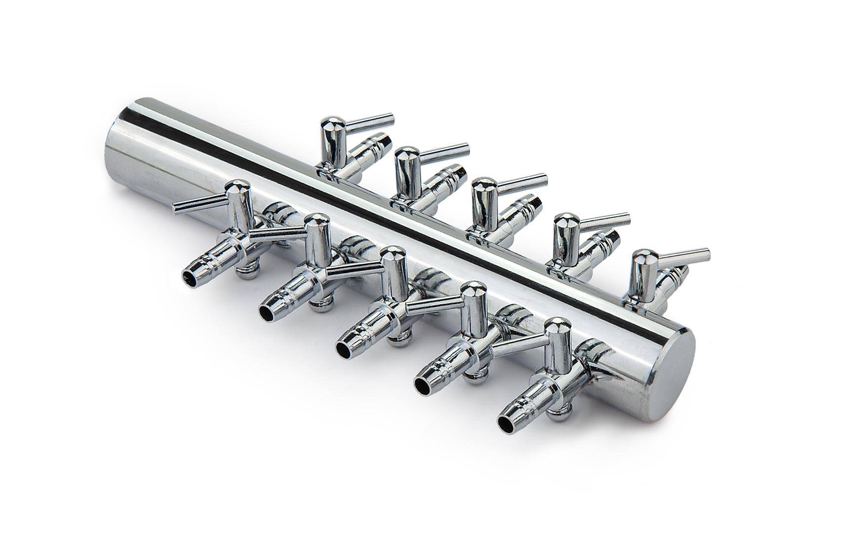 Metal air divider with valves 10-ways Happet 5 pcs.