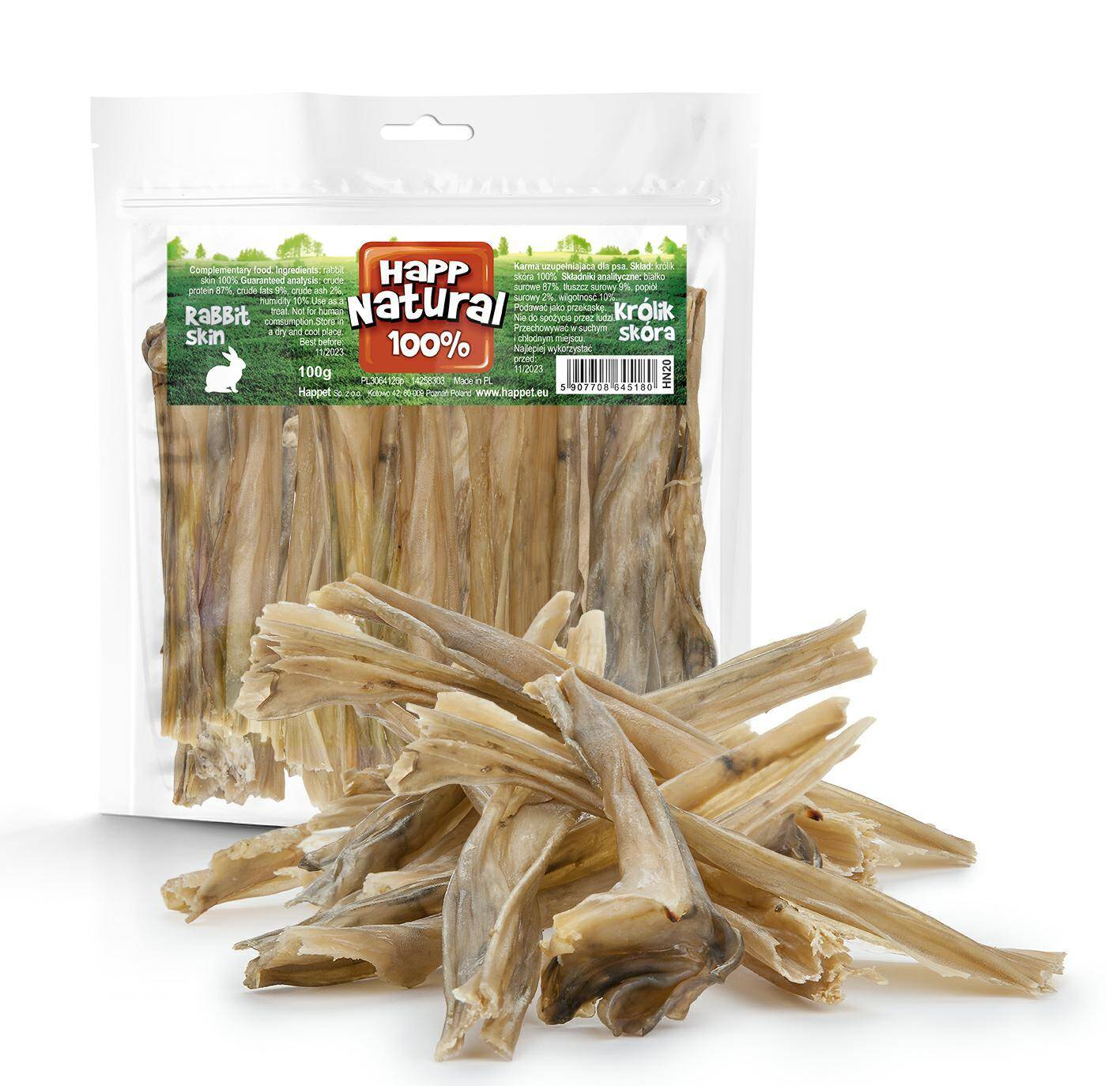 100% rabbit skin - natural dog chews 100g