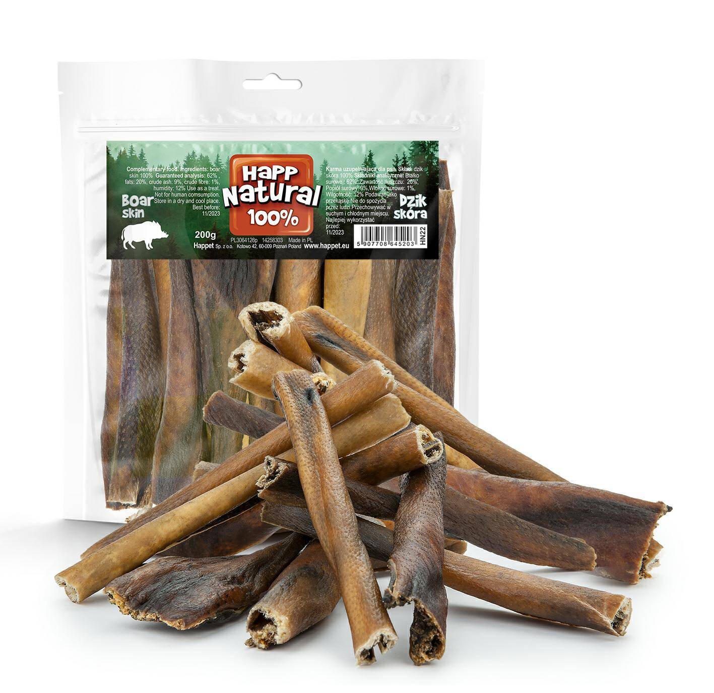 Wildschweinhaut 100 % – natürlicher Kauartikel für Hunde 200g