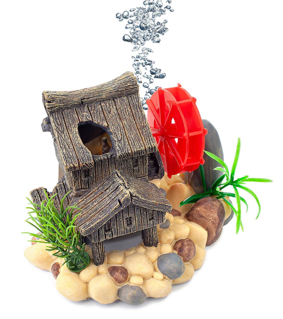 Aquarium house with windmill decoration Happet R151 11 cm