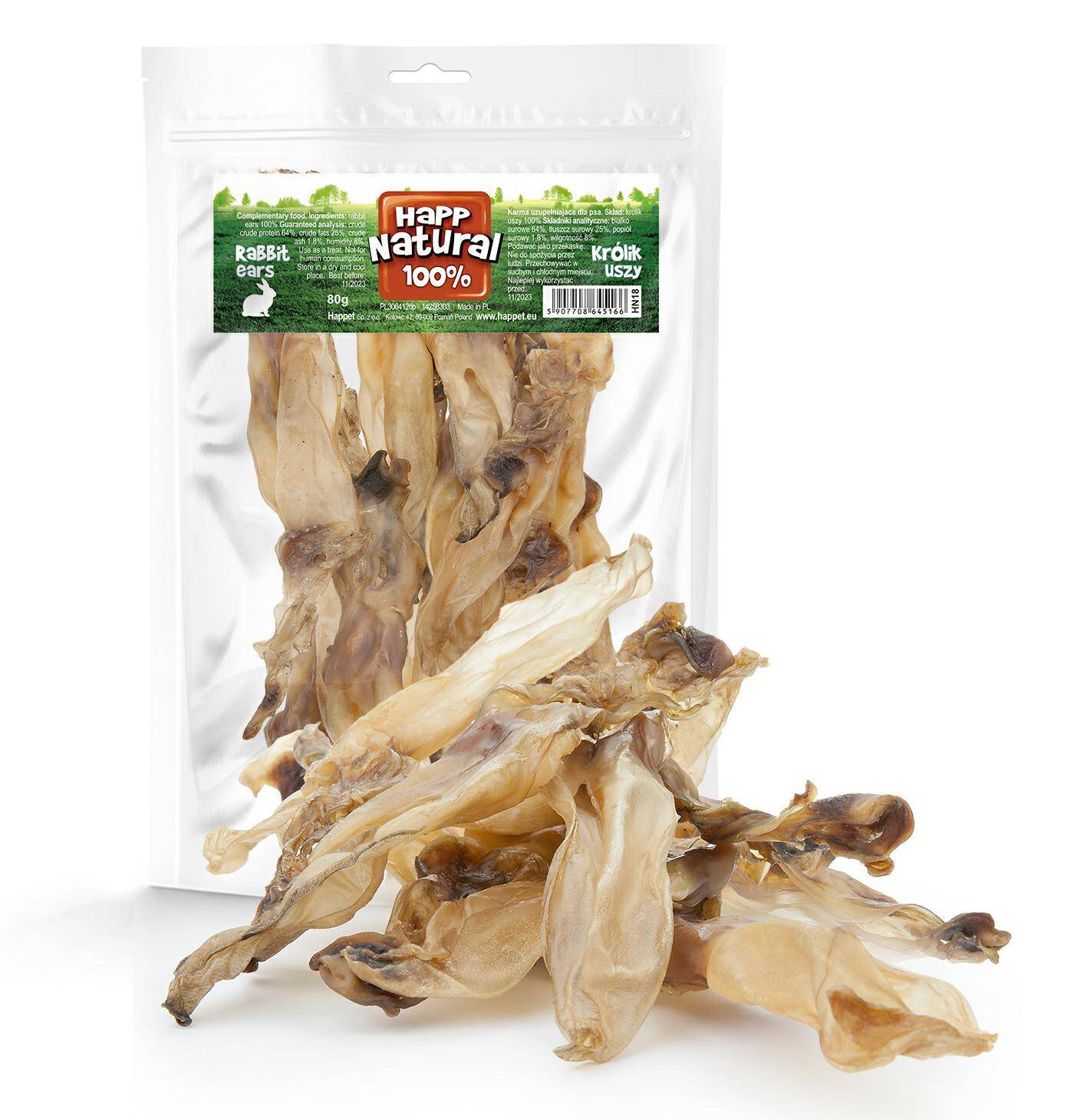 100% natural rabbit ear  - natural dog chews 80g