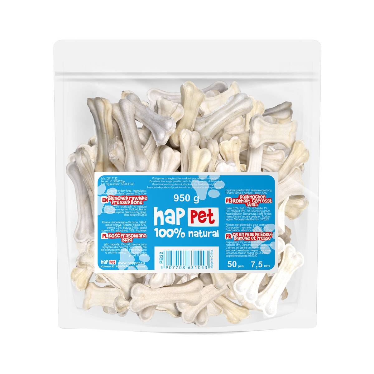 Rawhide Pressed Bone / White - Happet PB22 - 7,5cm / 50pcs