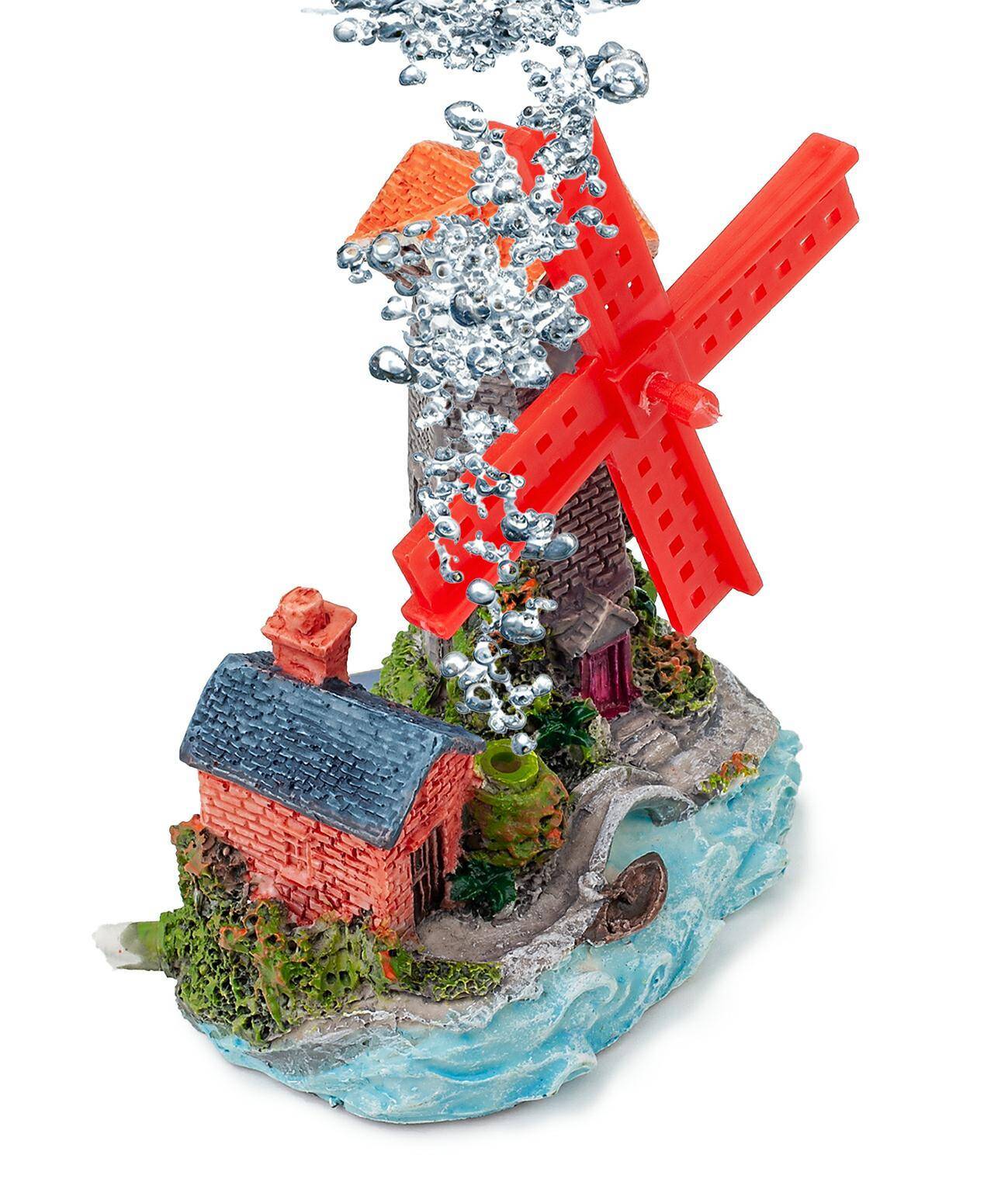 Aquarium house with windmill decoration Happet R153 8 cm