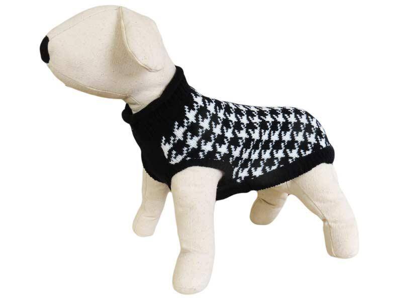 Dog Sweater - Happet 380L - Black & White Houndstooth L - 35cm