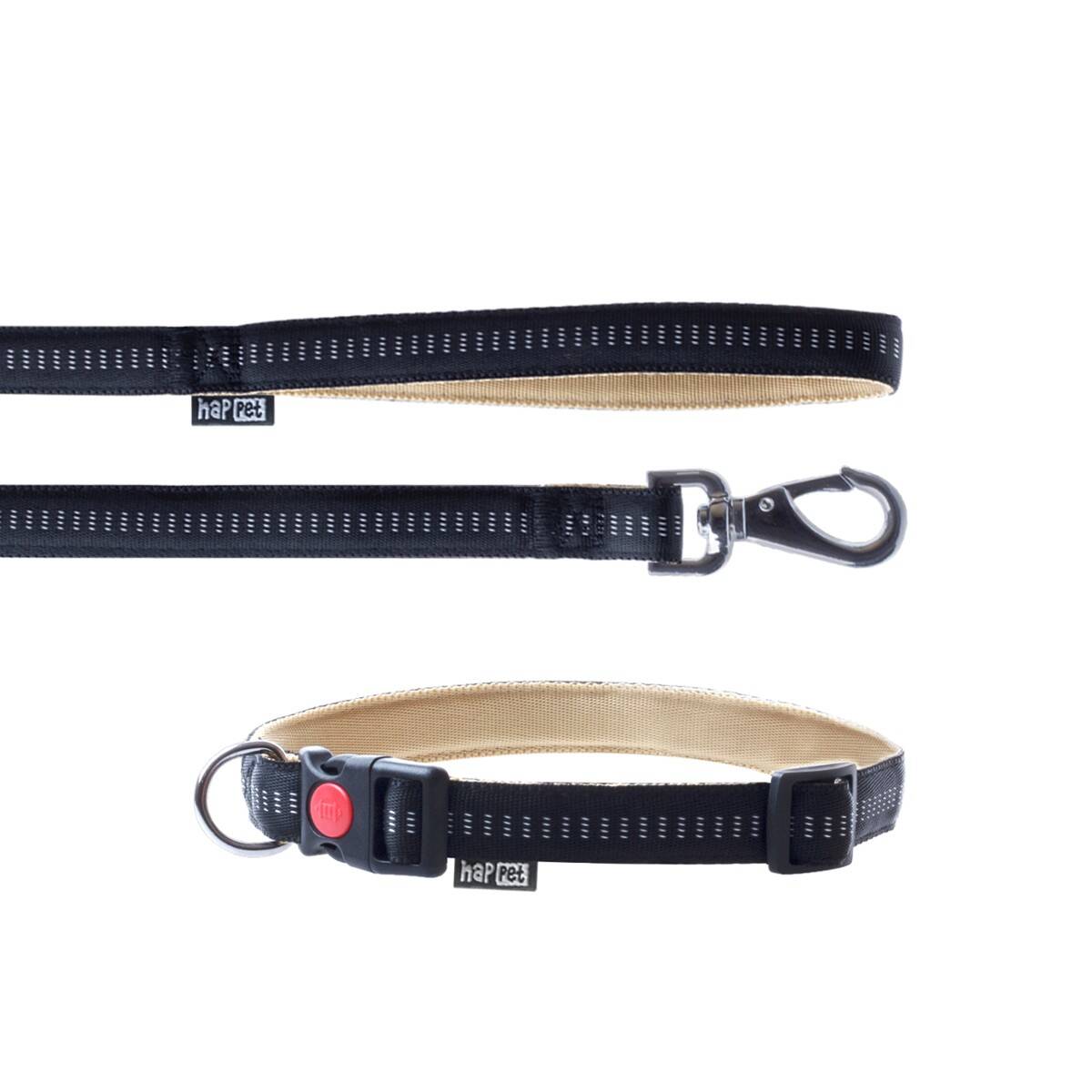 Nylon XL Leash & Collar Set / Soft Style / Black - Happet JB44
