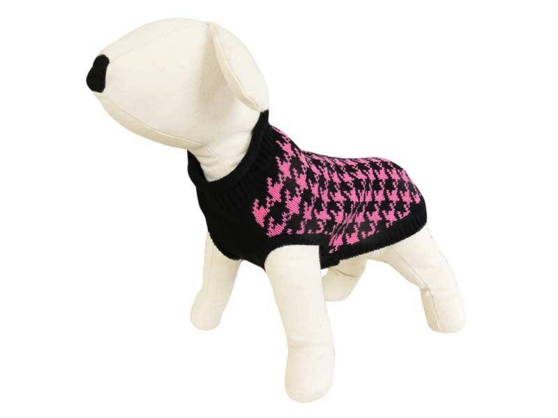 Dog Sweater - Happet 390M - Black & Pink Houndstooth M - 30cm