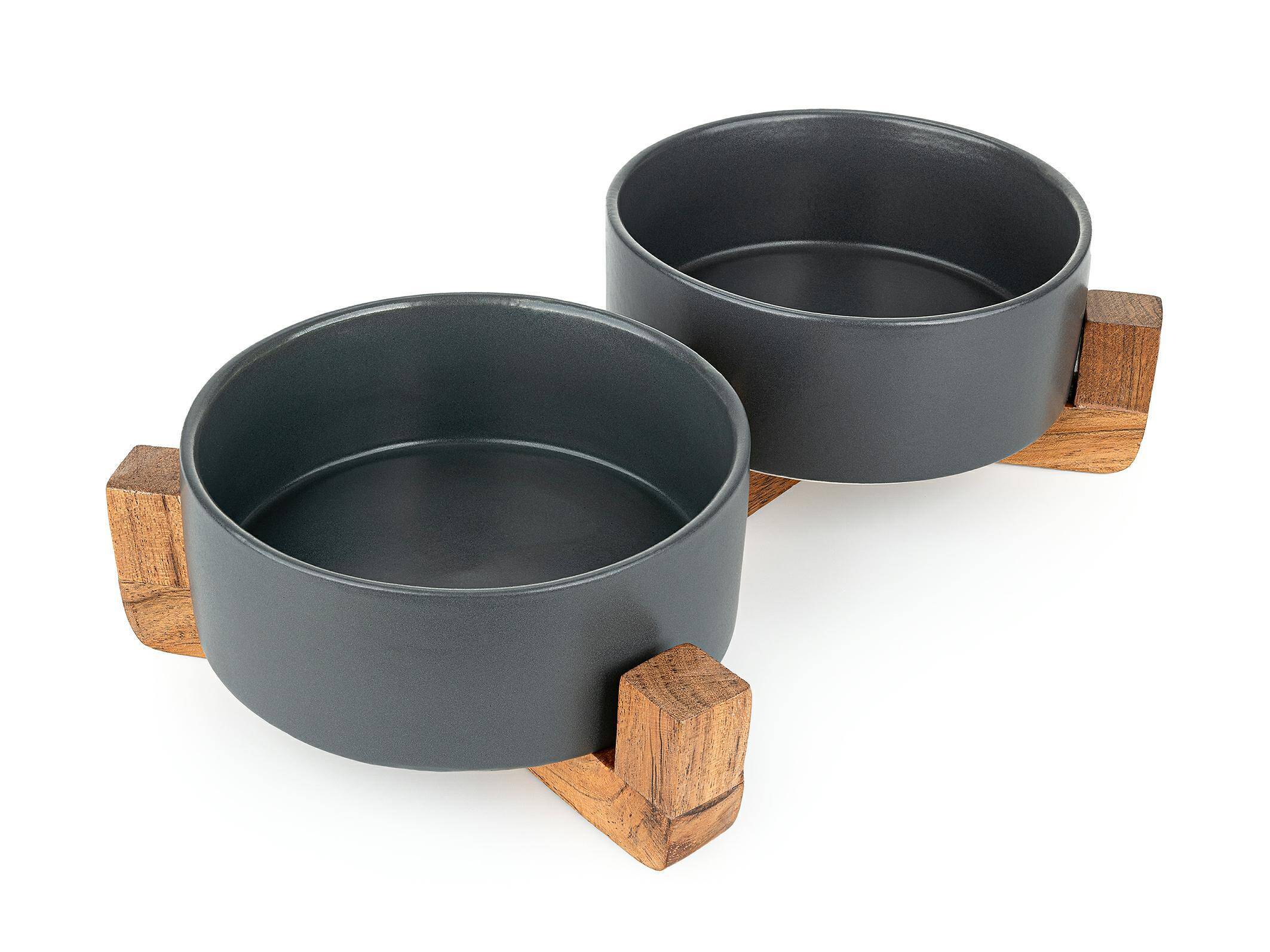 Ceramic bowls on wooden stand 15cm Black (Photo 1)