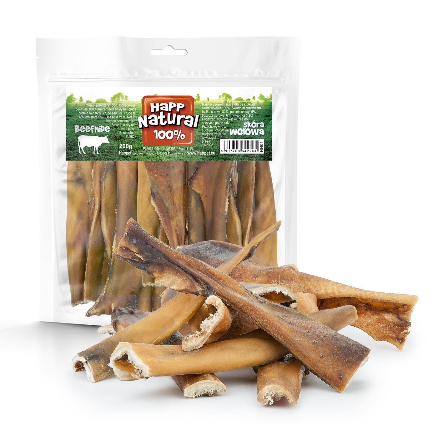 Natural chew - dried 100% beef skin, 200g (Z-HN01PI)