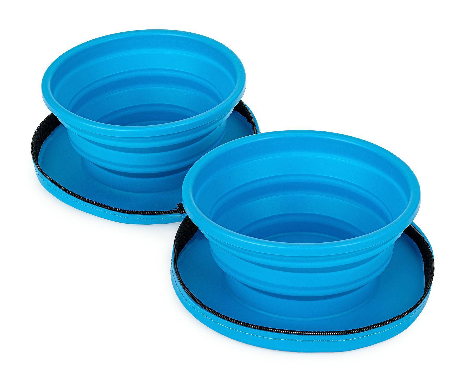 Double collapsable bowl w/zipper 2x0,7l blue (Photo 1)