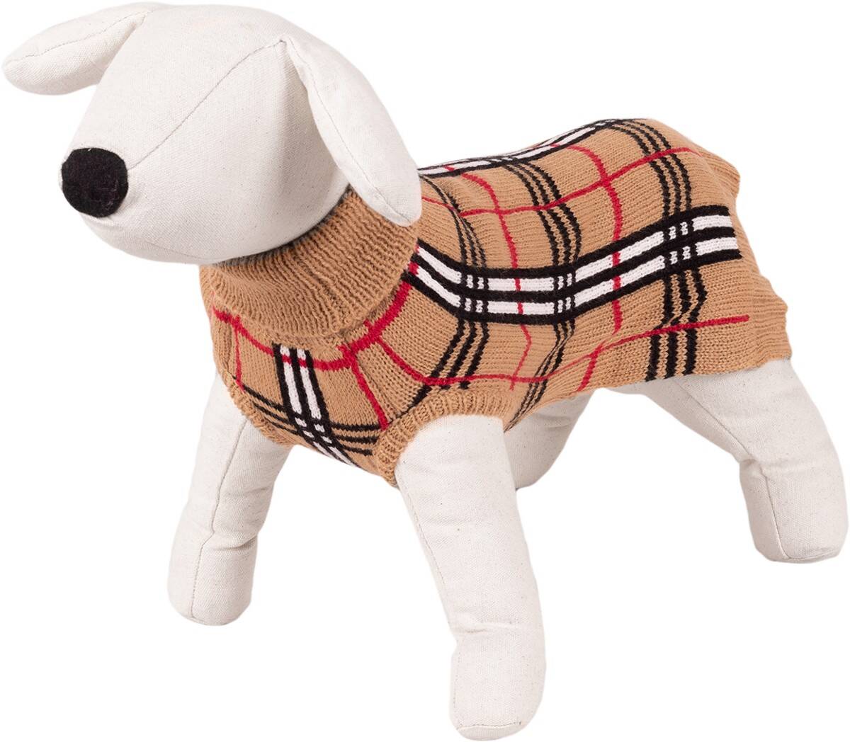 Karierter Golf-Pullover für einen Hund der Größe M  Happet 360M beige krata M-30cm (Z-360MRH)