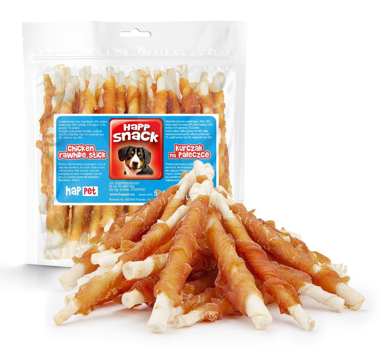 Chicken jerky with rawhide twisted - Happet GM16 - 500g (Photo 1)