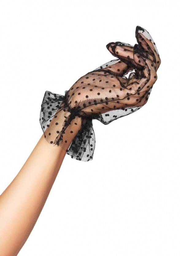 Wrist Length Flocked Dot Gloves BLACK OS