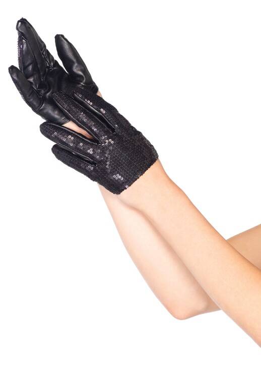 Mini Cropped Sequin Gloves BLACK O/S (Zdjęcie 1)