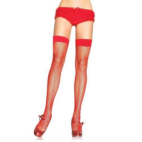 Lycra Industrial Fishnet Thigh RED O/S