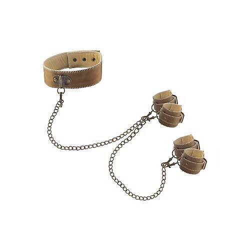 OUCH! COLLAR WITH HAND&LEG CUFFS BROWN