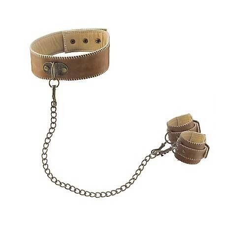 OUCH! COLLAR WITH HANDCUFFS BROWN