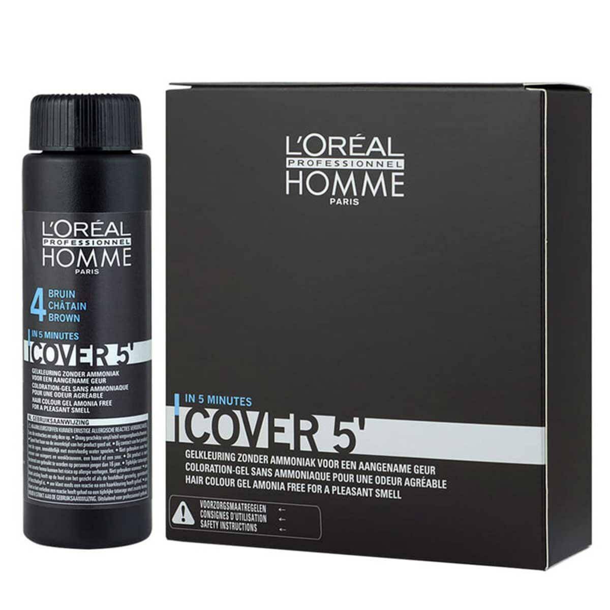 Loreal Homme Cover 5 nr.4, Żel do koloryzacji włosów dla mężczyzn, 3x50ml