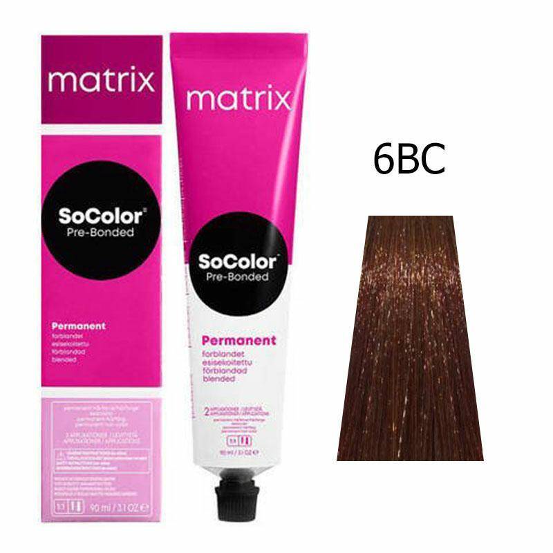 Matrix SoColor Pre-Bonded Farba do włosów - 6BC Ciemny blond brązowo miedziany, trwała koloryzacja 90ml