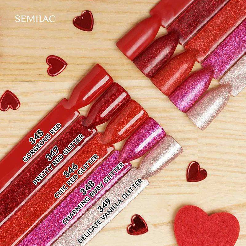 Semilac Lakier hybrydowy - 347 Pretty Red Glitter 7ml (Zdjęcie 4)