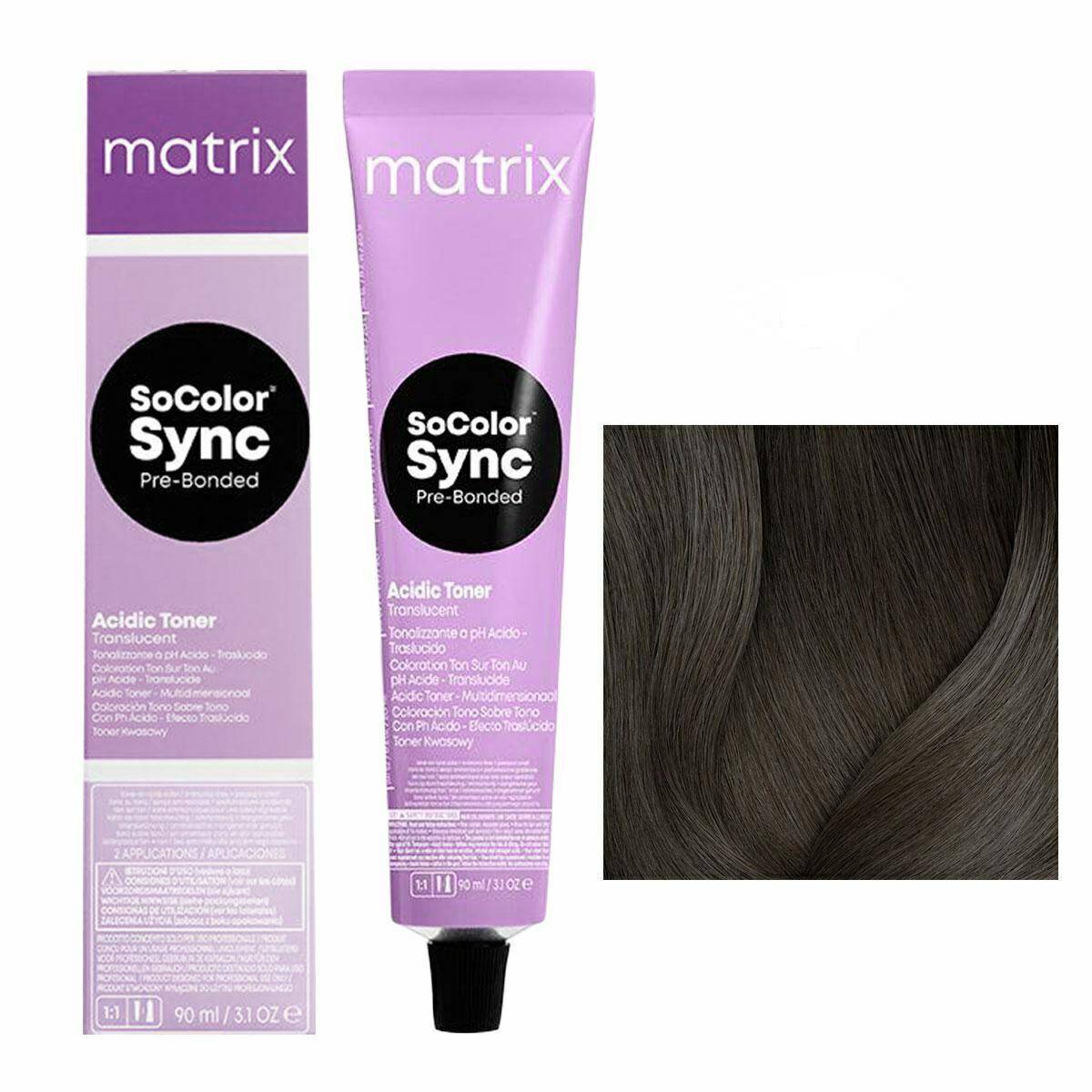 Matrix SoColor Sync Pre-Bonded Farba do włosów - 4T Średni brąz tytanowy