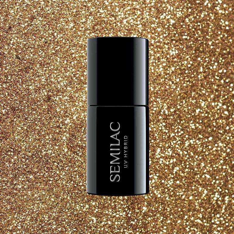 Semilac Lakier hybrydowy - 339 Gold Glitter  7ml (Zdjęcie 1)