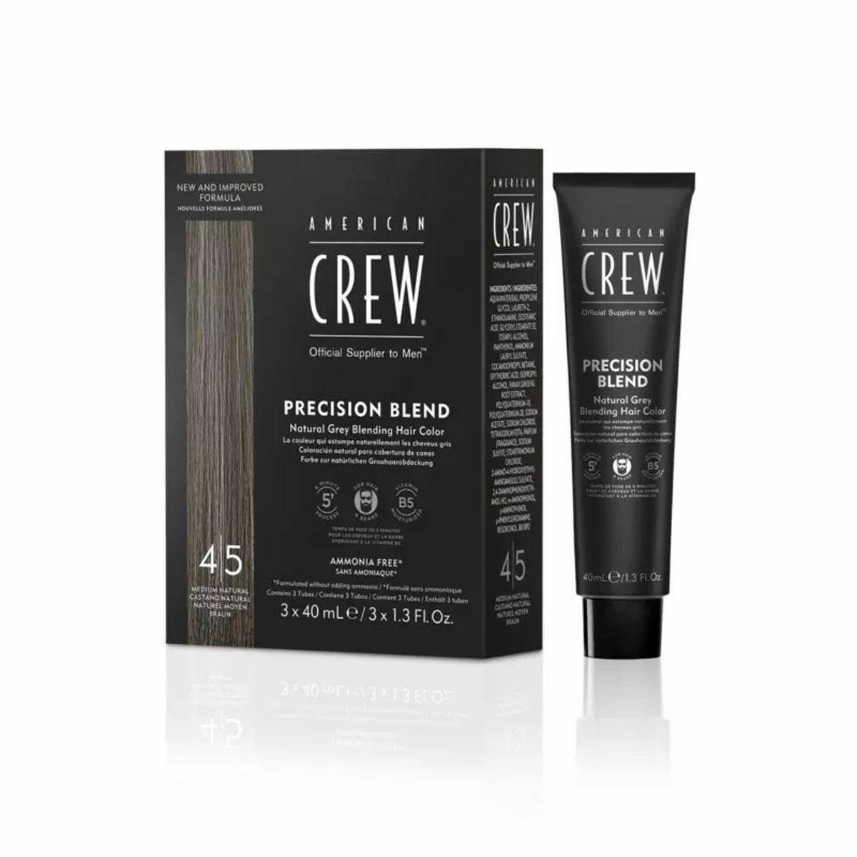 American Crew Precision Blend 4-5 Medium Natural, repigmentacja siwych włosów 3x40ml
