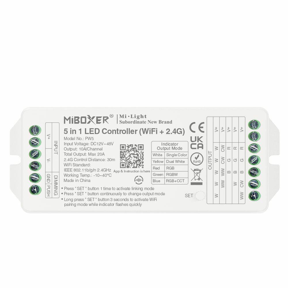 Kontroler Sterownik LED Mono CCT RGB RGBW RGBCCT MIBOXER PW5 5w1 20A 12-48V WiFi TUYA Milight PUSH