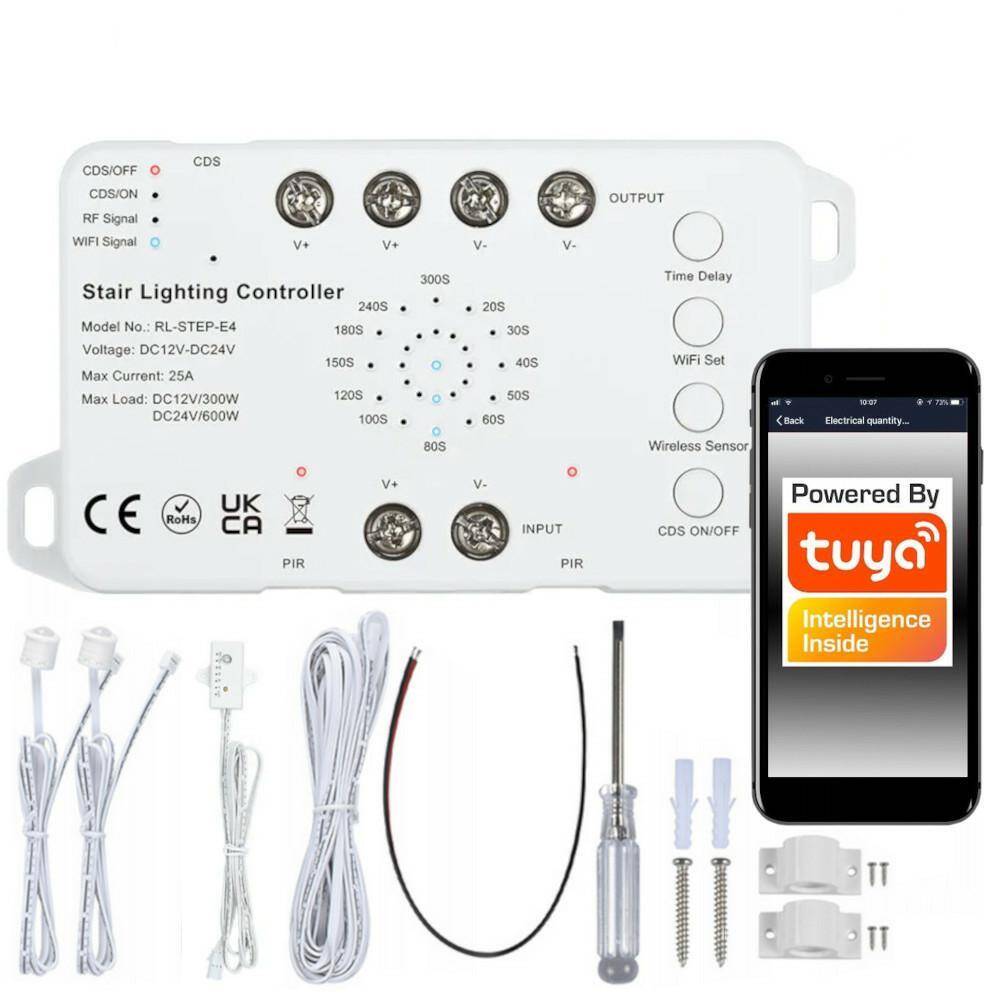 Sterownik Schodowy TREP-E4 12-24V 25A 2x PIR Czujnik Zmierzchu Miboxer WiFi TUYA