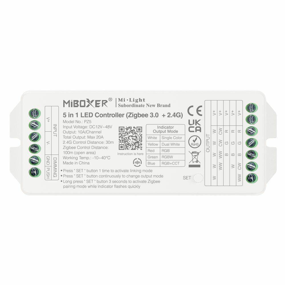 Kontroler Sterownik LED Mono CCT RGB RGBW RGBCCT MIBOXER PZ5 5w1 20A 12-48V Zigbee 3.0 TUYA RF 2.4G Milight PUSH