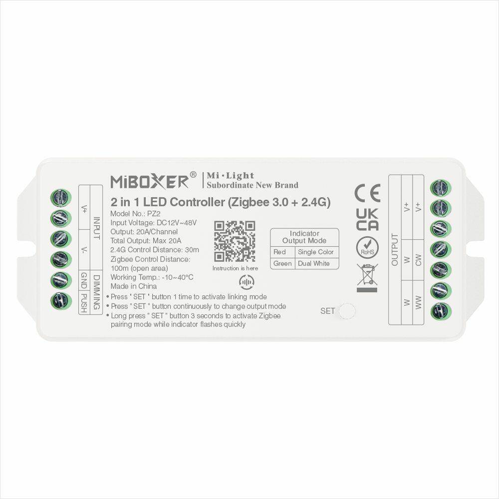 Kontroler Sterownik LED Mono CCT MIBOXER PZ2 2w1 20A 12-48V Zigbee 3.0 TUYA RF 2.4G Milight PUSH