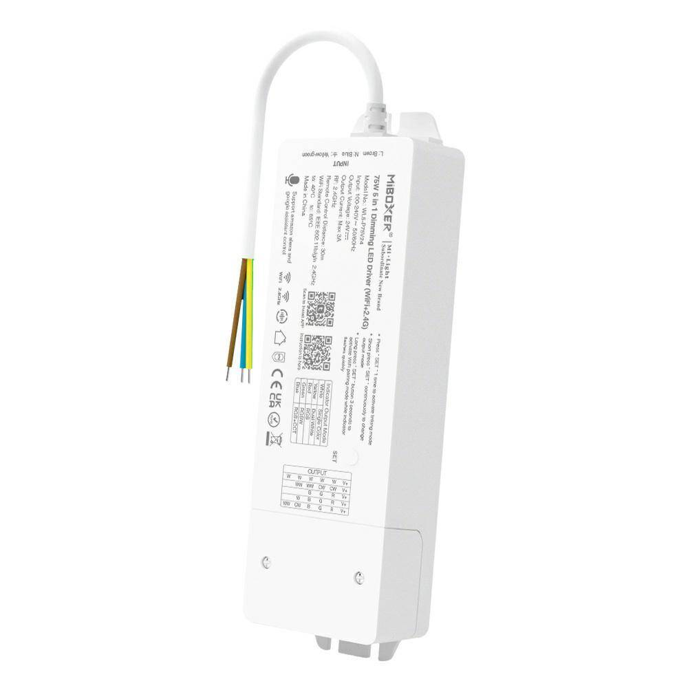 Sterownik Hybrydowy MiBoxer WL5-P75V24 o mocy 75W 5w1 MONO CCT RGB RGBW RGBCCT WiFi + RF 2,4GHz