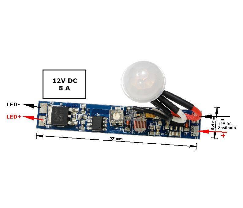 Czujnik Ruchu PIR i Zmierzchu 12-24V DC 8A LSS002