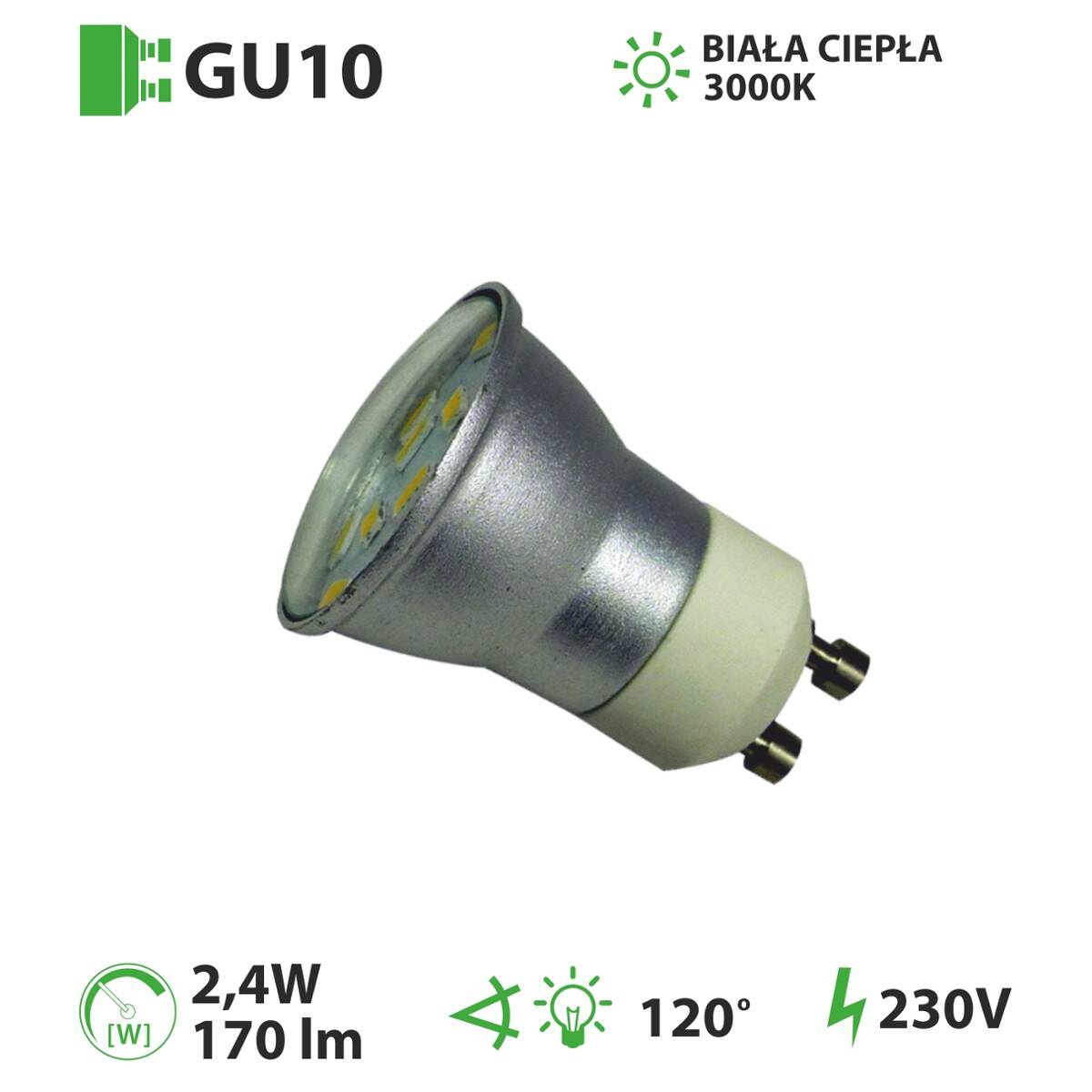 LED bulb SMD 5730 MR11 GU10 230V 2,4W  - warm white