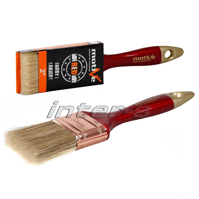 Paint brush RED, natural bristle, plastic handle 4