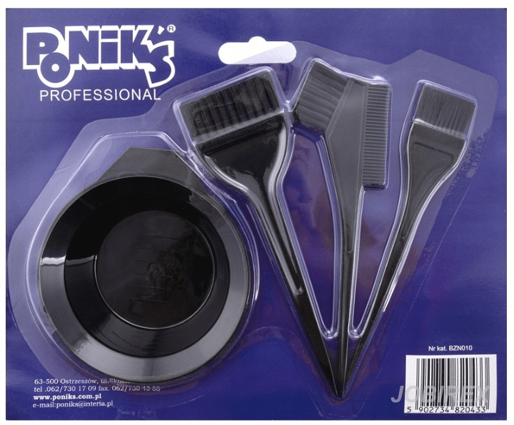 Ponik's BZN010 Miseczka + 3 Pędzle Zestaw Do Farbowania