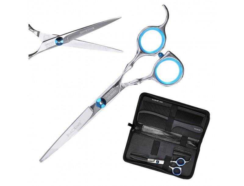 Nożyczki FNZ005 zestaw BlacKomb srebrne + grzebień + futerał ( nożyczki niebieska śruba i wkładki )