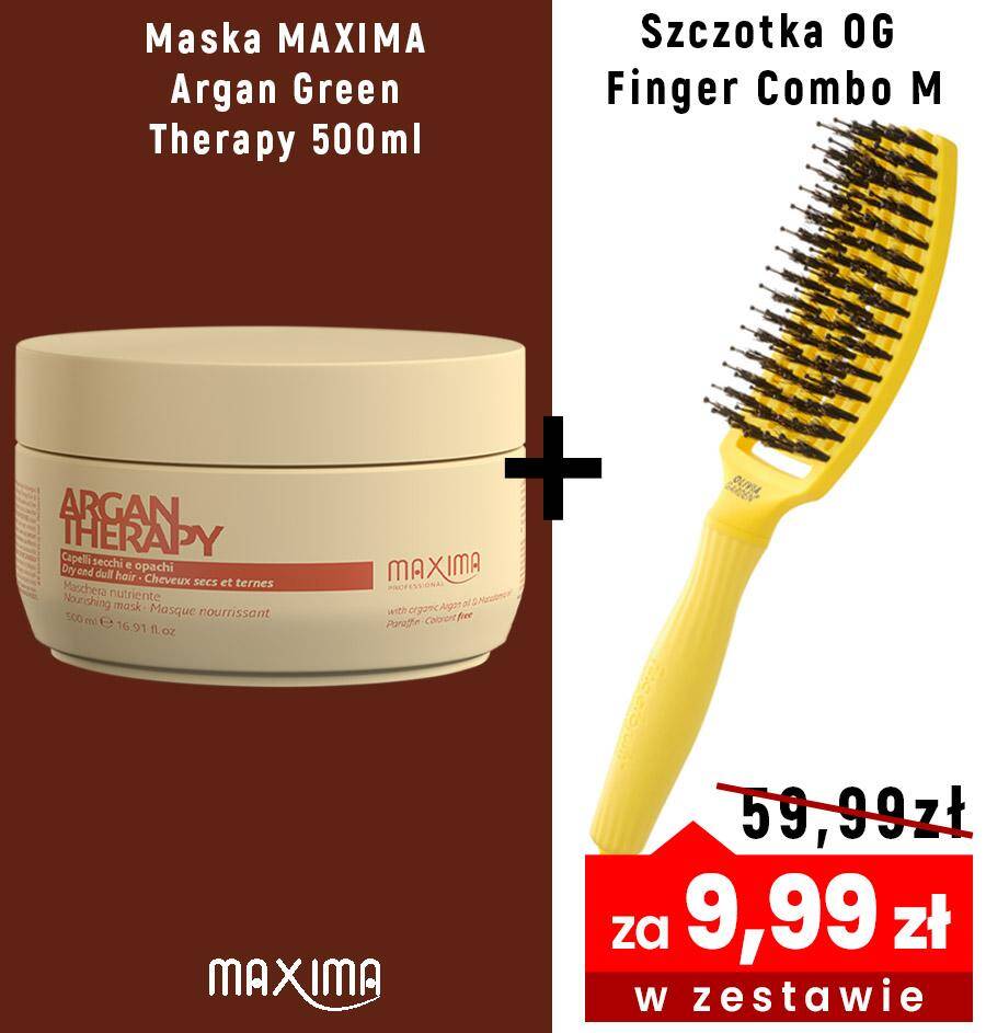 Maska MAXIMA Argan Green Therapy 500ml + szczotka OG żółta Finger Sweet Lemoniade  za 9,99zł zestaw Olivia Garden