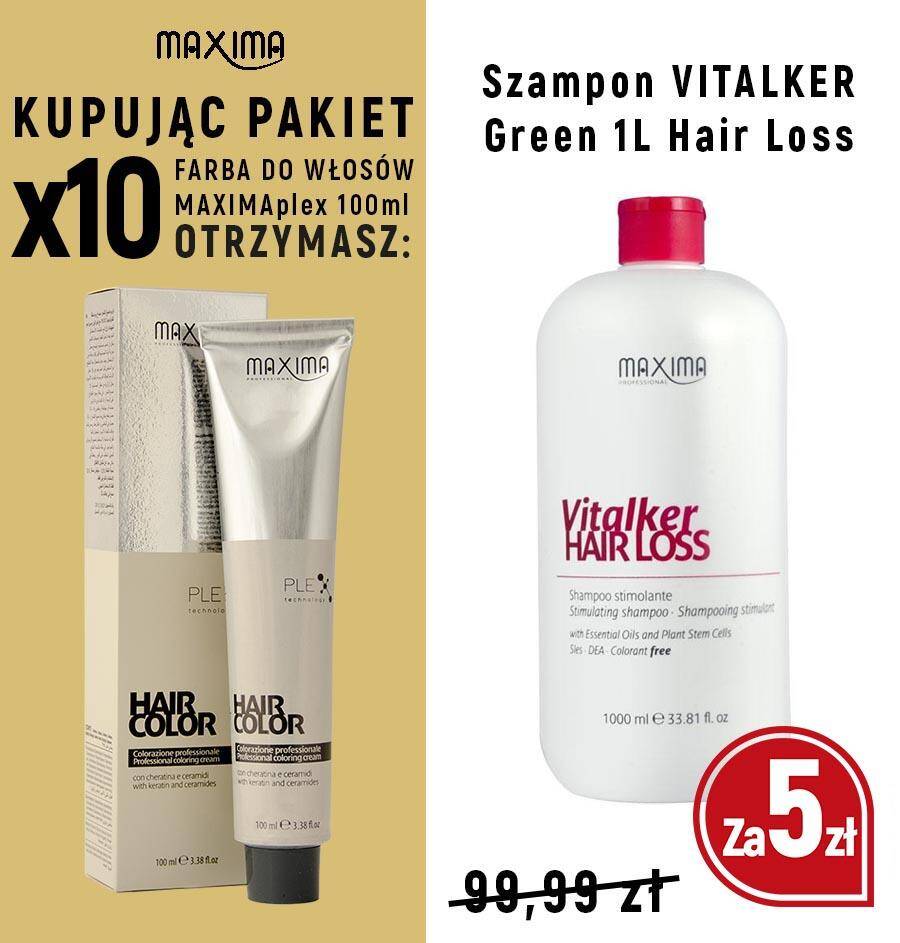 Farba MAXIMA Plex x 10 + szampon 1L Vitalker Hair Loss Green MAXIMA za 5zł